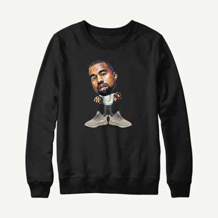 A stylish sweatshirt by Kanye West featuring a retro character design. The sweatshirt combines vintage aesthetics with Kanye's iconic fashion sense, showcasing a unique and nostalgic character motif. The design adds a playful and fashionable element to the sweatshirt, making it a standout piece in Kanye's collection.