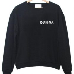 A sweatshirt featuring the distinctive "Donda" logo by Kanye West. The logo is a bold and stylish representation, combining unique typography and design elements.