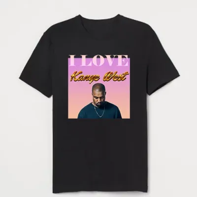 A stylish T-shirt by Kanye West featuring the expression "I Love." The shirt blends simplicity and fashion, displaying a classic and bold statement.