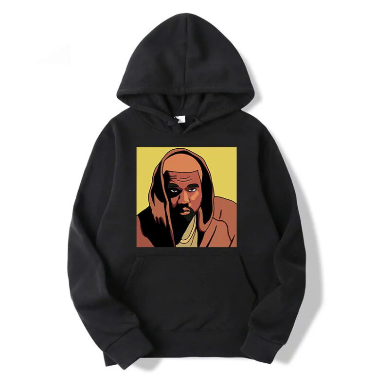 Kanye West Face Art Poster Hoodie: Make a bold statement with this hoodie featuring unique face art. Elevate your fashion game with Yeezy's iconic style and urban flair.